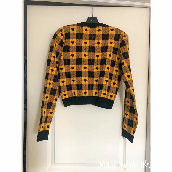 Alessandra Rich yellow heart knit checked cardigan - Picture 10 of 13